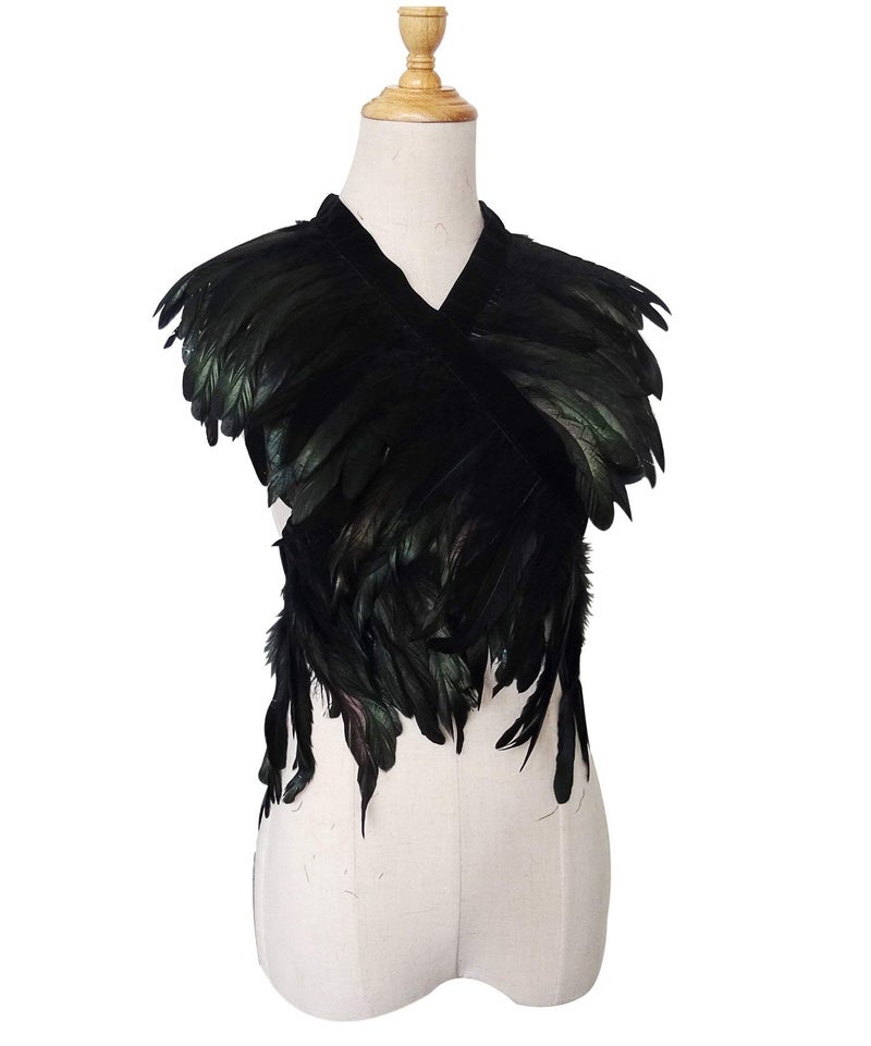 L'VOW Real Black Feather Body Harness Tank Tops Halloween Party Costume (Black-003) - Image 3